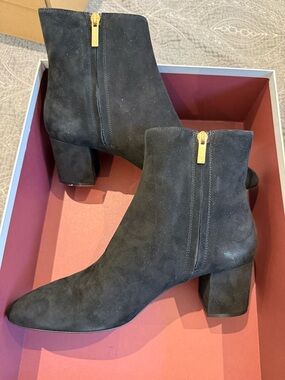 Bruno Magli Black Suede Ankle Boots with Gold Zipper